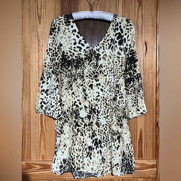 Take Two Clothing Co. Dresses & Skirts - Animal Print Dress Tunic V-Neck Bell Sleeves and Lace Back Detail